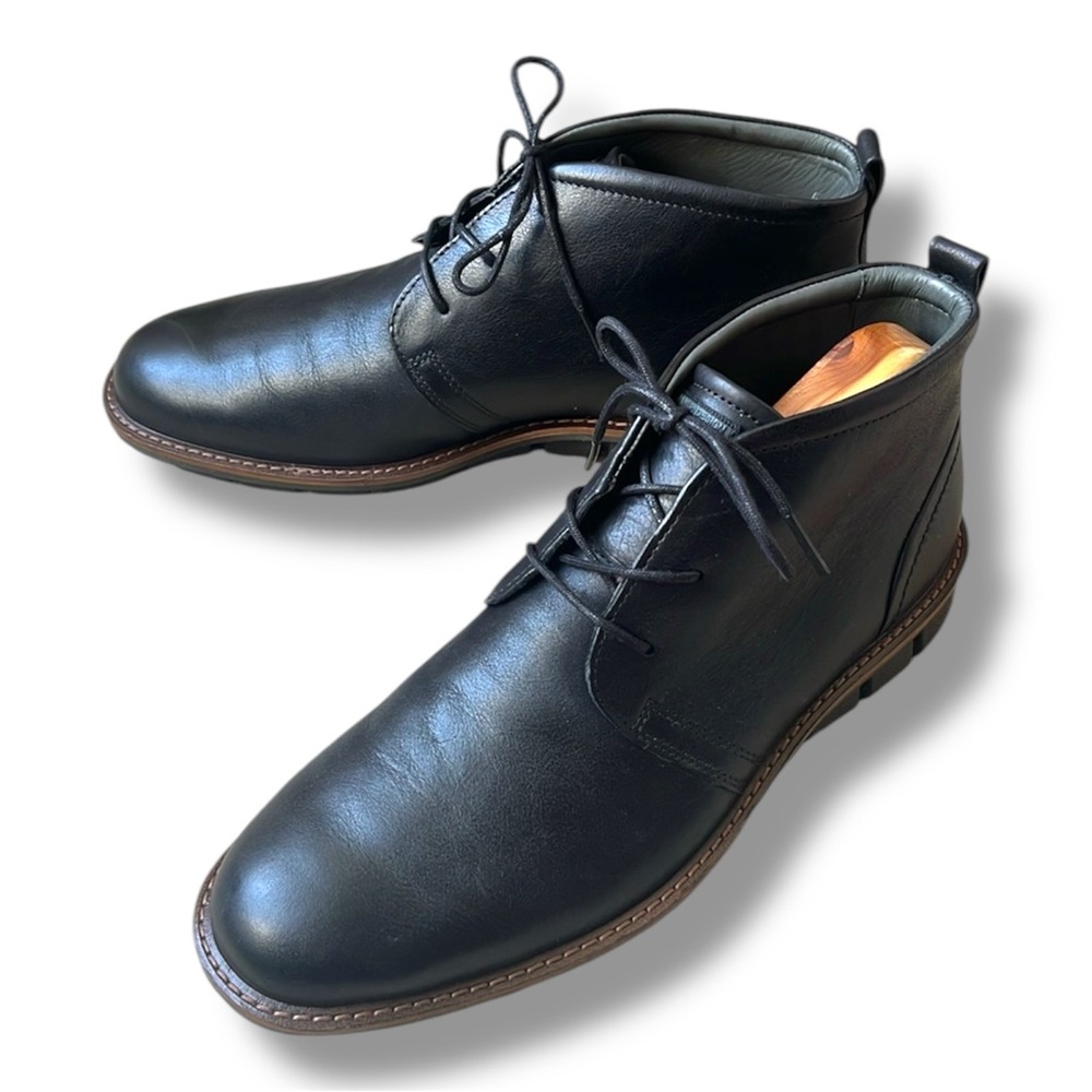 NIB Ecco Men’s Jeremy Black Leather Derby Boots with Shoe Forms EU 41/ US 7-7.5